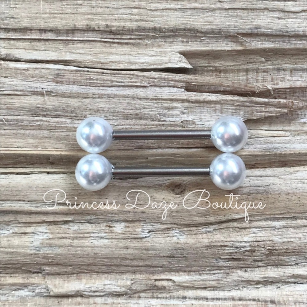 White Pearl Nipple Ring Barbell Set Body Jewelry‎